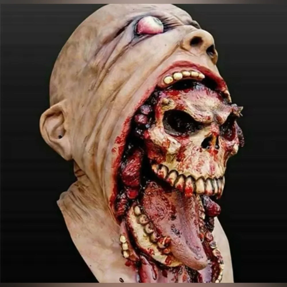 Halloween costume Bloody Horror Ripped Double-layer Skull Latex Mask